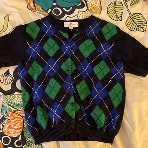 Short Sleeve Argyle Sweater